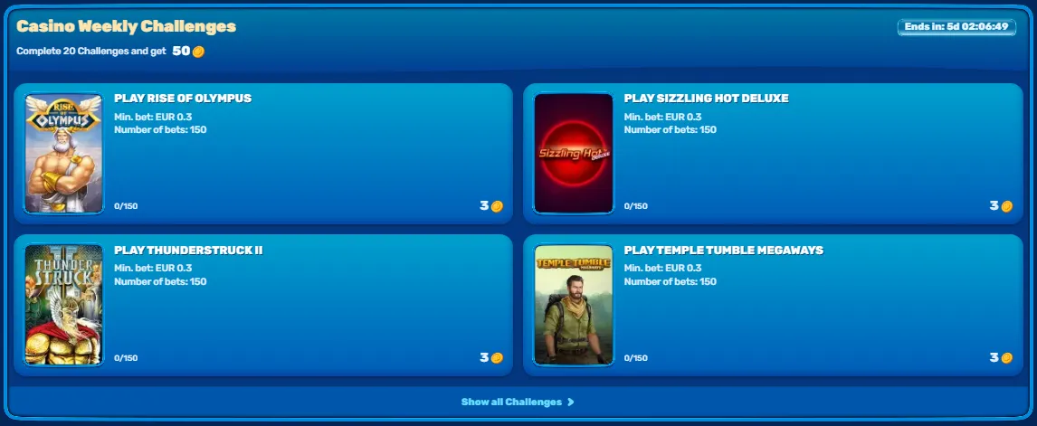 spinfin casino chellenges